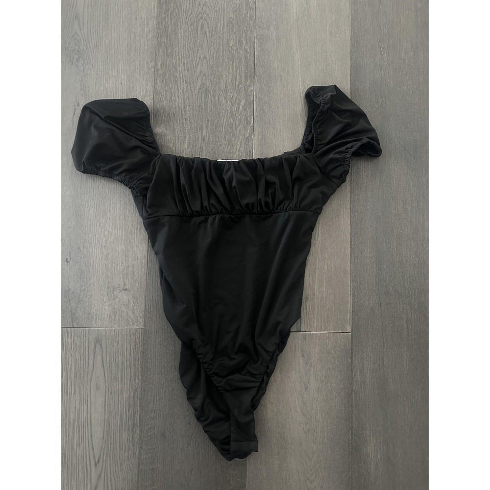 Princess Polly Bodysuit Womens US 8 Black Off Shoulder Puff Sleeve Snap Closures